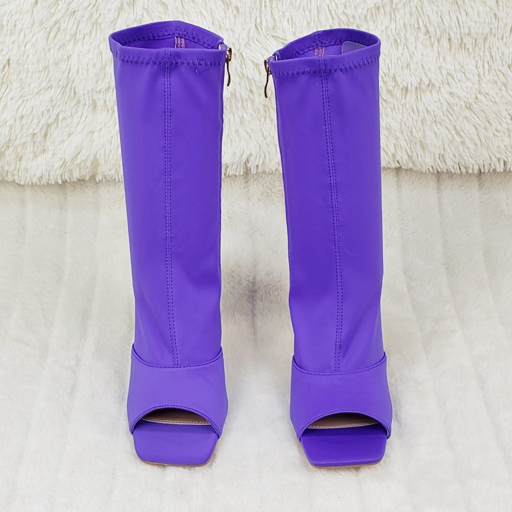 Purple Stretch Square Open Toe Ankle Boots - Picture 9 of 11